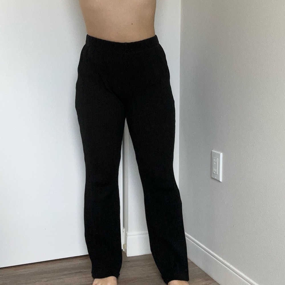 Vince Black High Waisted Ribbed Wide Leg Pants- Small